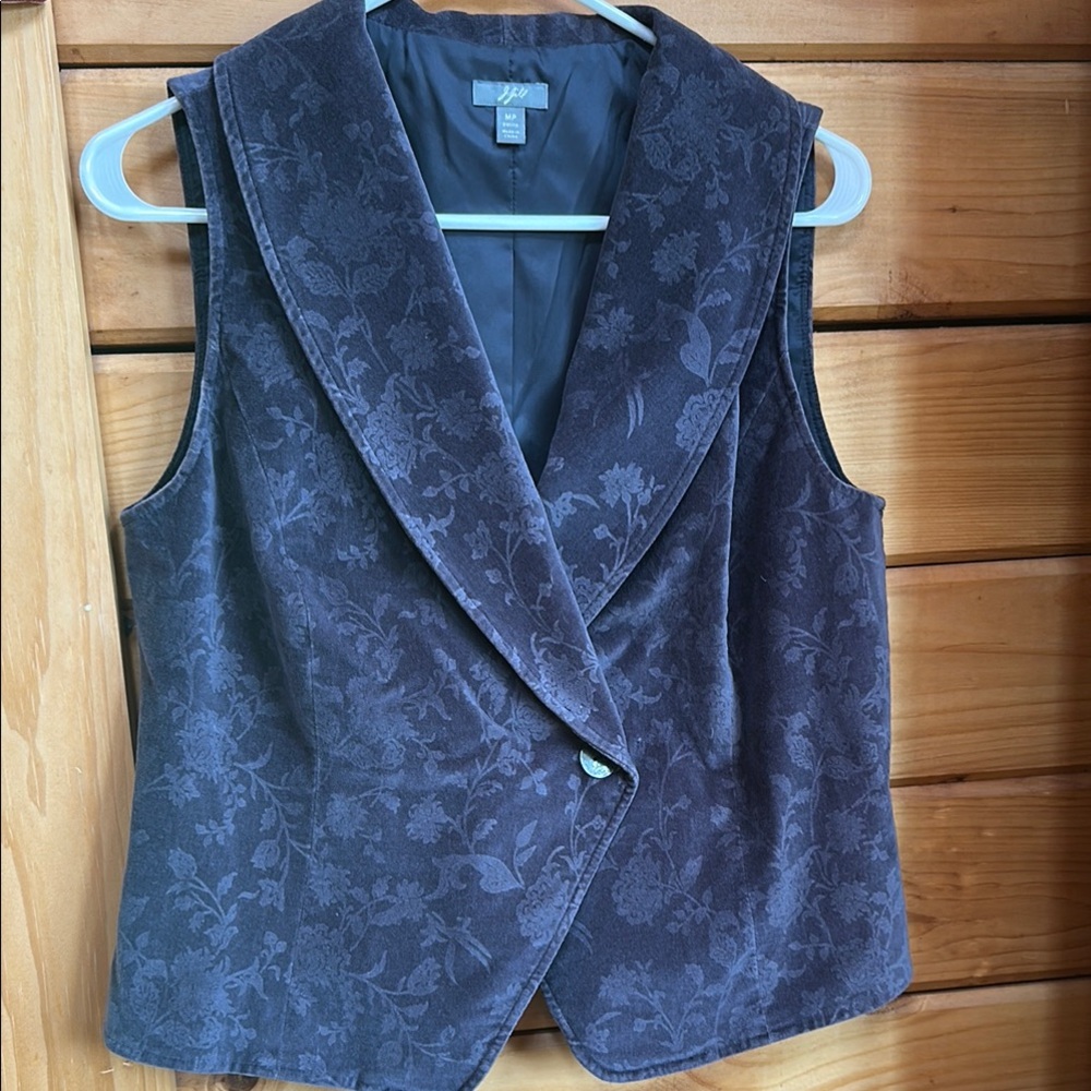 Floral Patterned Velvet Vest in Dark Purple/Grey